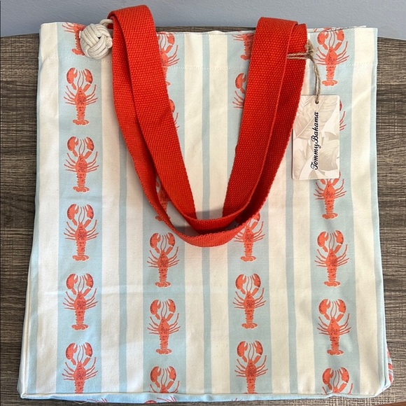 Tommy Bahama Handbags - Striped Lobster 🦞 Canvas Tote Bag with Bag Charm ♻️